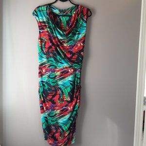 Studio 59 Vibrant Faux Wrap Short Sleeve Dress | S